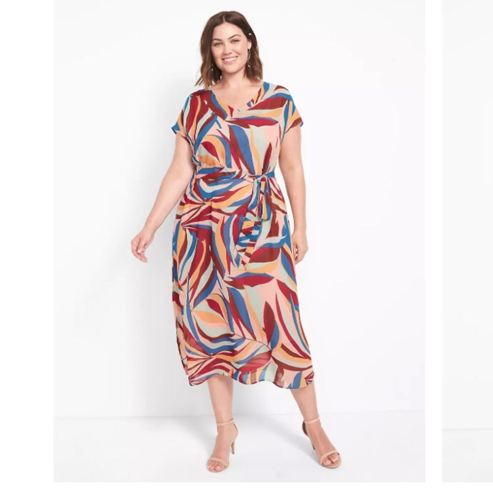 NWT Lane Bryant Dress Cap Sleeve Chiffon Midi Dress 20P NWT